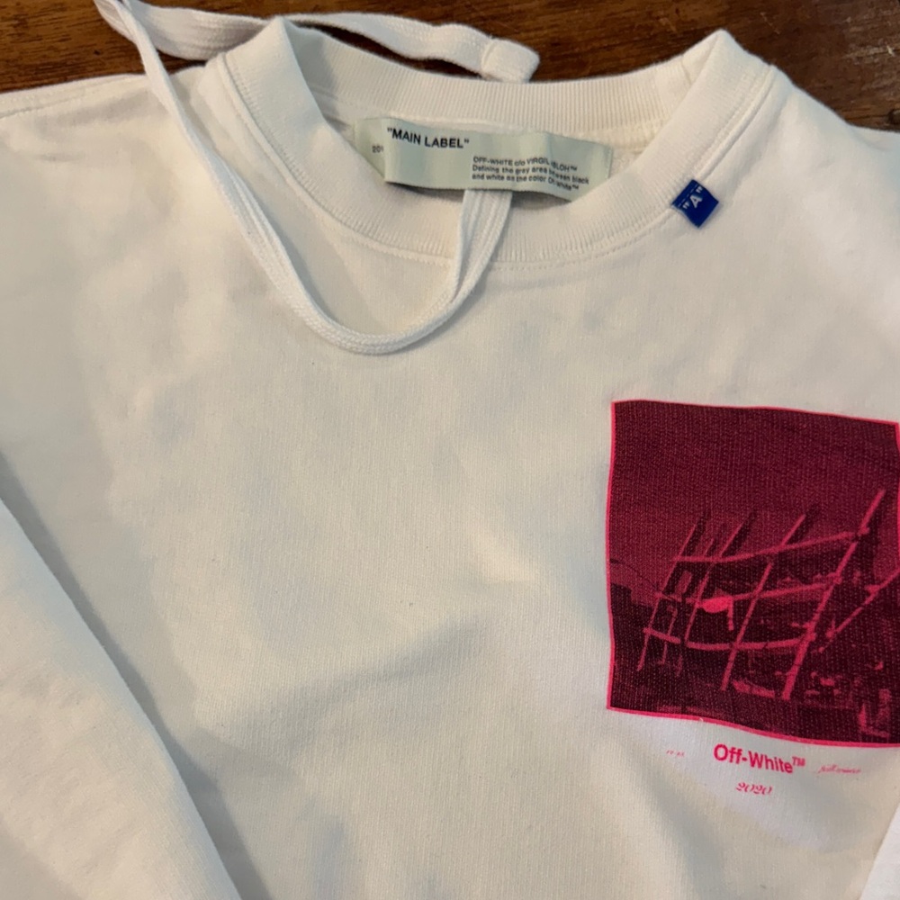 Brand New Off-White White Crewneck with Blue Tab style Incompiuto